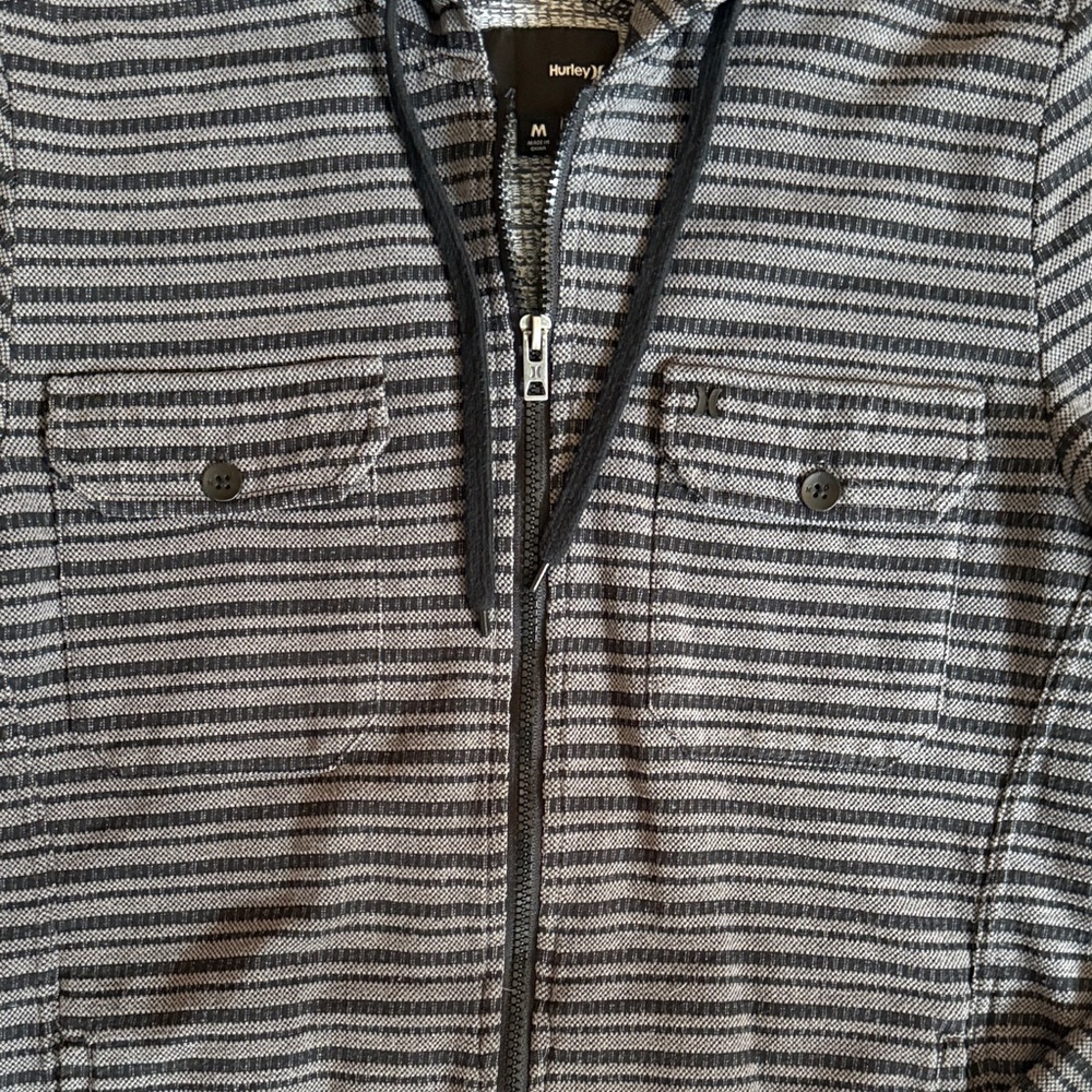 Hurley Men’s Black and Gray Striped Lightweight  full zip Hoodie Jacket Sz M - Picture 4 of 8